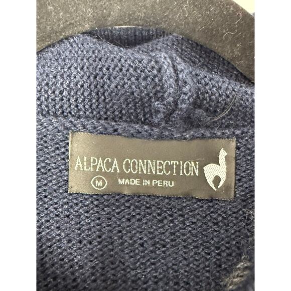 Alpaca Connection Hooded Zip Cardigan Sweater Fair isle Navy Gray Women M - Picture 3 of 8